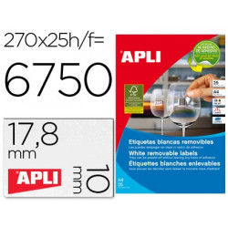 ETIQUETA ADHESIVAS APLI 10197 TAMAÑO 17,8X10 MM REMOVIBLE PARA FOTOCOPIADORA LASER INK-JET CAJA 25 H