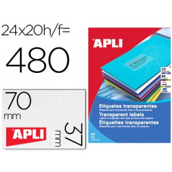 ETIQUETA ADHESIVA APLI 1224 TRANSPARENTES TAMAÑO 70X37 MM PARA FOTOCOPIADORA LASER CAJA 20 HOJAS CON