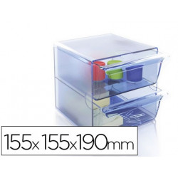 ARCHICUBO ARCHIVO 2000 2 CAJONES ORGANIZADOR MODULAR PLASTICO AZUL TRANSPARENTE 190X150X150 MM