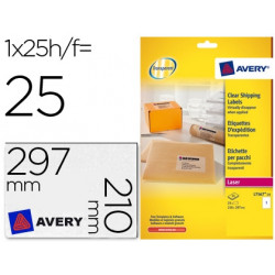 ETIQUETA ADHESIVAS AVERY DIN A4 IMPRIMIBLES TRANSPARENTE 210X297 MM CAJA DE 25 HOJAS CON 25 ETIQUETA