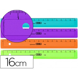 REGLA M+R 16 CM PLASTICO DE COLORES SURTIDOS GRADUADA Y BISELADA