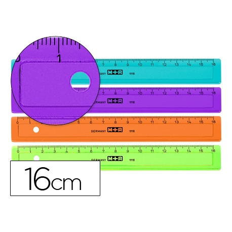 REGLA M+R 16 CM PLASTICO DE COLORES SURTIDOS GRADUADA Y BISELADA