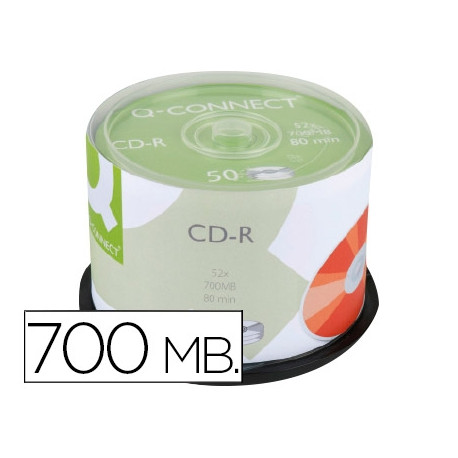 CD-R Q-CONNECT CON SUPERFICIE 100% IMPRIMIBLE PARA INKJET CAPACIDAD 700MB DURACION 80MINVELOCIDAD 52