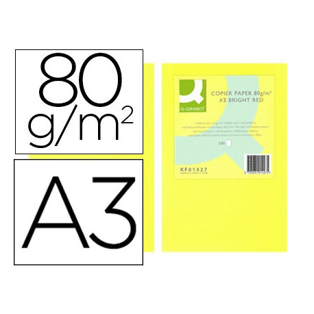 PAPEL COLOR Q-CONNECT DIN A3 80GR AMARILLO NEON PAQUETE DE 500 HOJAS