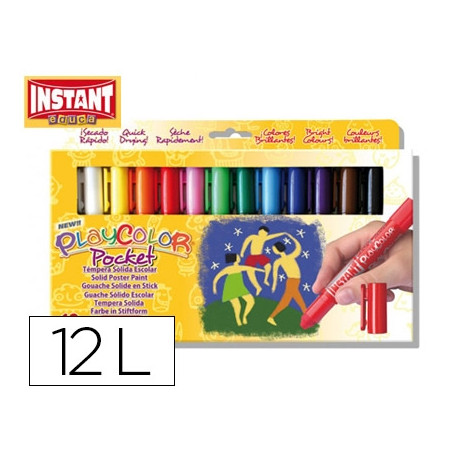 Tempera Solida En Barra Playcolor Pocket Escolar Caja De 12 Colores Surtidos