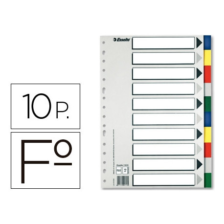 SEPARADOR ESSELTE PLASTICO JUEGO DE 10 SEPARADORES FOLIO CON 5 COLORES MULTITALADRO