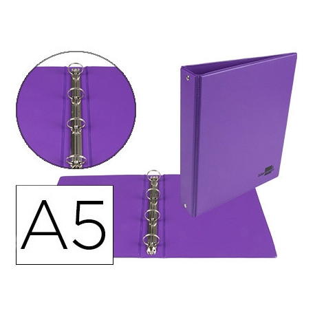 Carpeta De 4 Anillas 25 Mm Redondas Liderpapel A5 Carton Forrado Pvc Violeta