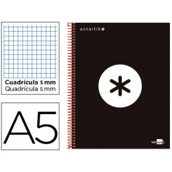 CUADERNO ESPIRAL LIDERPAPEL A5 MICRO ANTARTIK TAPA FORRADA 120H 100 GR CUADRO5MM 5 BANDAS 6 TALADROS