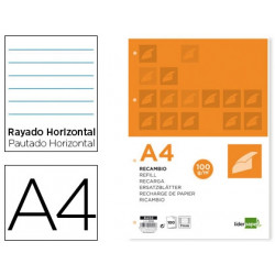 RECAMBIO LIDERPAPEL A4 100 HOJAS 100 G/M2 RAYADO HORIZONTAL CON MARGEN 4 TALADROS
