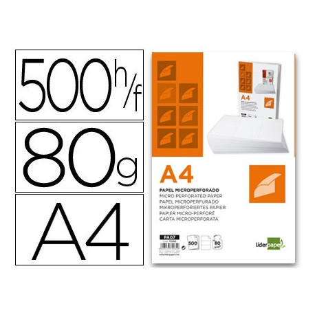 PAPEL LIDERPAPEL A4 80G/M2 LISO MICROPERFORADO EN TRES PARTES IGUALES PAQUETE DE 500 HOJAS