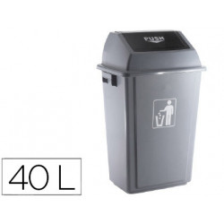PAPELERA CONTENEDOR Q-CONNECT PLASTICO CON TAPA DE BALANCIN 40 LITROS GRIS 410X280X610 MM