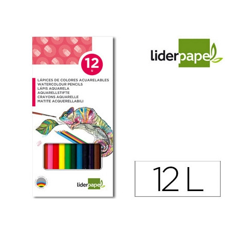 LAPICES DE COLORES ACUARELABLES LIDERPAPEL CAJA DE 12 COLORES SURTIDOS