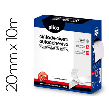CINTA DE CIERRE ADHESIVA PLICO VELCRO BLANCO 20MM X 10M CINTA DE CIERRE ADHESIVA PLICO VELCRO BLANCO 20MM X 10M