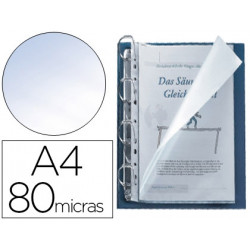 FUNDA MULTITALADRO Q-CONNECT DIN A4 80 MICRAS CRISTAL CON APERTURA SUPERIOR Y LATERAL IZQUIERDA BOLS