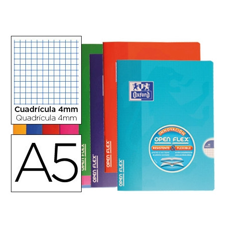 LIBRETA ESCOLAR OXFORD TAPA FLEXIBLE OPTIK PAPER OPENFLEX 48 HOJAS 90 GR DIN A5 CUADRO 4 MM COLORES LIBRETA ESCOLAR OXFORD TAPA FLEXIBLE OPTIK PAPER OPENFLEX 48 HOJAS 90 GR DIN A5 CUADRO 4 MM COLORES