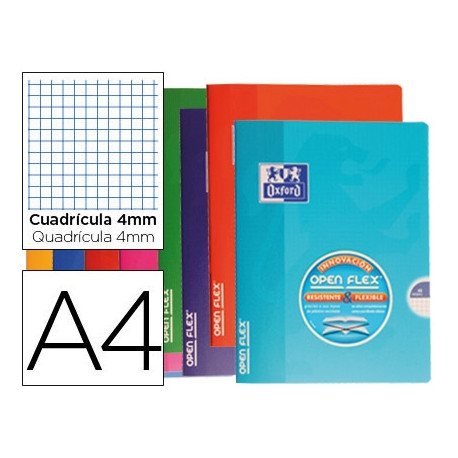 LIBRETA ESCOLAR OXFORD TAPA FLEXIBLE OPTIK PAPER OPENFLEX 48 HOJAS 90 GR DIN A4 CUADRO 4 MM COLORES LIBRETA ESCOLAR OXFORD TAPA FLEXIBLE OPTIK PAPER OPENFLEX 48 HOJAS 90 GR DIN A4 CUADRO 4 MM COLORES