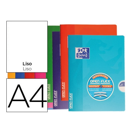 LIBRETA ESCOLAR OXFORD TAPA FLEXIBLE OPTIK PAPER OPENFLEX 48 HOJAS 90 GR DIN A4 LISO COLORES SURTIDO