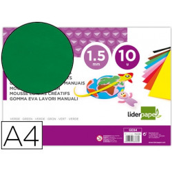 GOMA EVA LIDERPAPEL DIN A4 60G/M2 ESPESOR 1,5MM VERDE PAQUETE DE 10 HOJAS