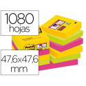 BLOC DE NOTAS ADHESIVAS QUITA Y PON POST-IT SUPER STICKY 47,6X47,6 MM CON 90 HOJAS PACK DE 12 BLOC C