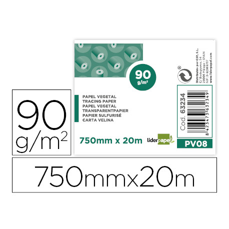PAPEL DIBUJO LIDERPAPEL 750MMX20M 90G/M2 VEGETAL ROLLO PAPEL DIBUJO LIDERPAPEL 750MMX20M 90G/M2 VEGETAL ROLLO