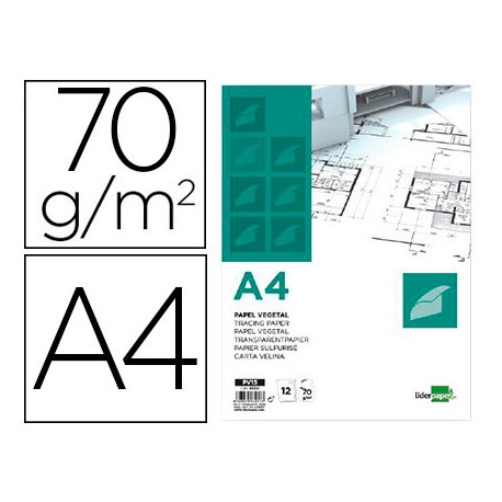PAPEL DIBUJO LIDERPAPEL A4 210X297MM 70G/M2 VEGETAL SOBRE DE 12 HOJAS PAPEL DIBUJO LIDERPAPEL A4 210X297MM 70G/M2 VEGETAL SOBRE DE 12 HOJAS