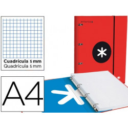 CARPETA CON RECAMBIO LIDERPAPEL ANTARTIK A4 CUADRO 5 MM FORRADA 4 ANILLAS 25MM COLOR ROJO