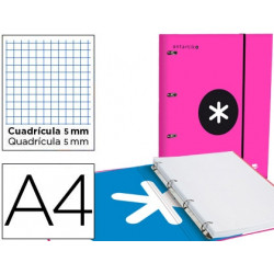 CARPETA CON RECAMBIO LIDERPAPEL ANTARTIK A4 CUADRO 5 MM FORRADA 4 ANILLAS 25MM COLOR ROSA