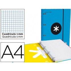 CARPETA CON RECAMBIO LIDERPAPEL ANTARTIK A4 CUADRO 5 MM FORRADA 4 ANILLAS 25MM COLOR AZUL