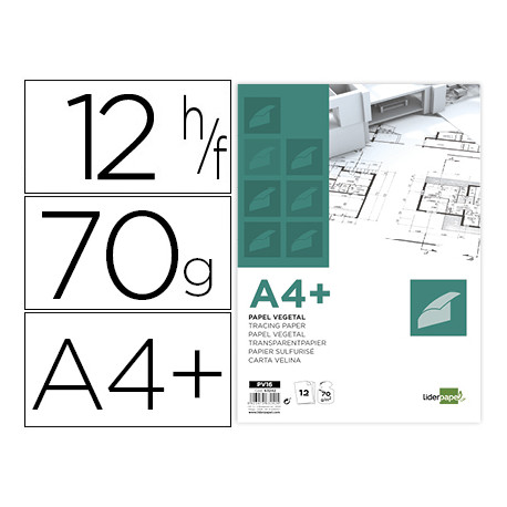 PAPEL DIBUJO LIDERPAPEL A4+ 320X240MM 70G/M2 VEGETAL SOBRE DE 12 HOJAS