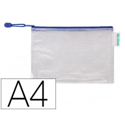 BOLSA MULTIUSOS TARIFOLD PVC DIN A4 APERTURA SUPERIOR CON CREMALLERA PORTABOLIGRAFO Y CORREA AZUL