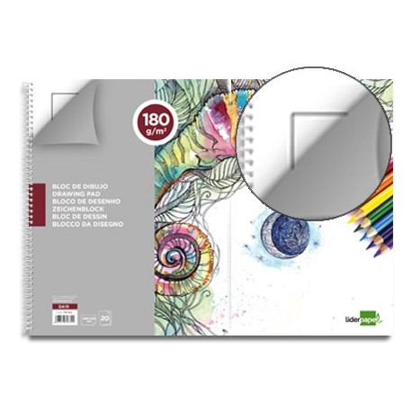 BLOC DIBUJO LIDERPAPEL LINEAL ESPIRAL 460X325MM 20 HOJAS 180 G/M2 CON RECUADROPERFORADO