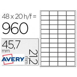 ETIQUETA ADHESIVA AVERY POLIESTER PLATA 45,7 X 21,2 MM LASER PACK DE 960 UNIDADES