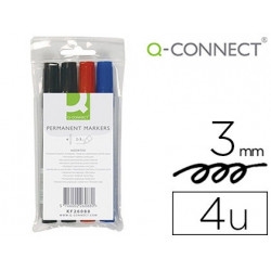 ROTULADOR Q-CONNECT MARCADOR PERMANENTE ESTUCHE DE 4 COLORES SURTIDOS PUNTA REDONDA 3.0 MM