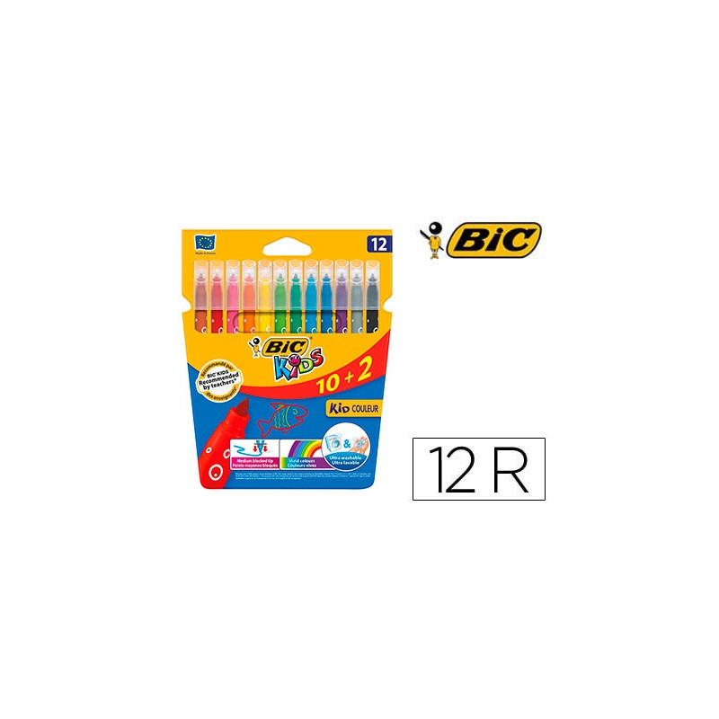 ROTULADOR BIC KIDS COULEUR ESTUCHE DE 10+2 COLORES TINTA BASE DE AGUA LAVABLE