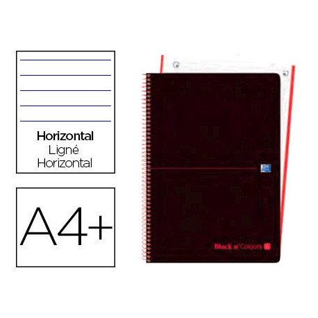 CUADERNO ESPIRAL OXFORD EBOOK 1 TAPA PLASTICO DIN A4+ 80 H HORIZONTAL BLACK'N COLORS ROJO