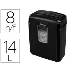DESTRUCTORA DE DOCUMENTOS FELLOWES 8CD CAPACIDAD DE CORTE 8H EN PARTICULAS DESTRUYE GRAPAS CLIPS TAR