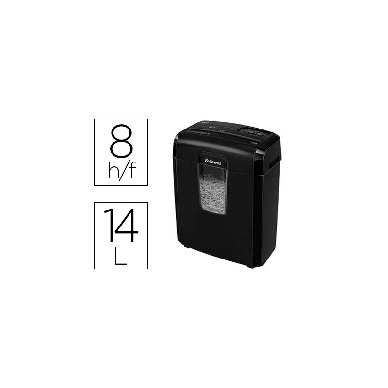 DESTRUCTORA DE DOCUMENTOS FELLOWES 8CD CAPACIDAD DE CORTE 8H EN PARTICULAS DESTRUYE GRAPAS CLIPS TAR