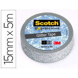 CINTA ADHESIVA SCOTCH WASHI TAPES PURPURINA PLATA 5 MT X 15 MM