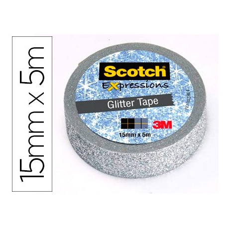 CINTA ADHESIVA SCOTCH WASHI TAPES PURPURINA PLATA 5 MT X 15 MM