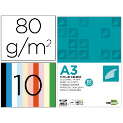 PAPEL COLOR LIDERPAPEL A3 80GR/M2 10 COLORES SURTIDOS 