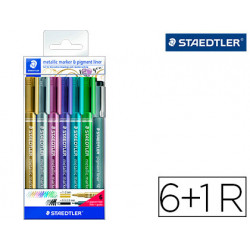 ROTULADOR STAEDTLER METALICO 8323 BLISTER DE 6 UNIDADES COLORES SURTIDOS + 1 ROTULADOR CALIBRADO 308