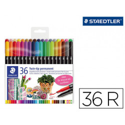 Rotulador staedtler permanente doble punta 3187 estuche de 36 unidades  colores surtidos