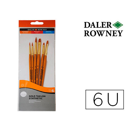 PINCELES DALER ROWNEY SIMPLY ART SINTENTICO MANGO CORTO DORADO BLISTER DE 6 UNIDADES