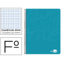 CUADERNO ESPIRAL LIDERPAPEL FOLIO WRITE TAPA BLANDA 80H 60GR CUADRO 4MM CON MARGEN COLOR TURQUESA