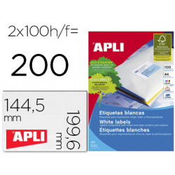 ETIQUETA ADHESIVA APLI 2423 TAMAÑO 199,6X144,5 MM FOTOCOPIADORA LASER INK-JET CAJA CON 100 HOJAS DIN