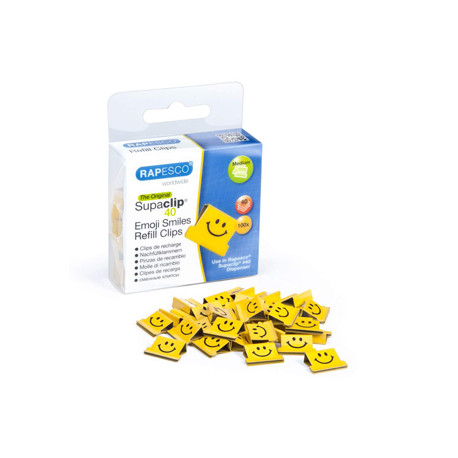 SUPACLIPS RAPESCO CAPACIDAD 40 HOJAS SONRISAS COLOR AMARILLO INTENSO CAJA DE 100 UNIDADES