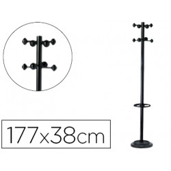 PERCHERO METALICO UNILUX ACCUEIL PIE 8 COLGADORES CON PARAGUERO Y BANDEJA GOTEO NEGRO 177 X 38 CM