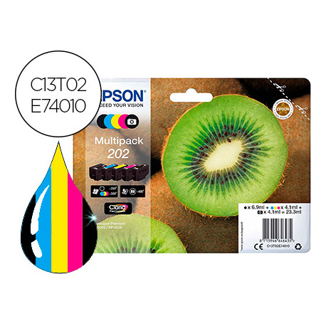 INK-JET EPSON 202 XP-6000 / XP-6005 / XP-6100 / XP-6105 PACK 5 NEGRO AMARILLO CIAN MAGENTA PHOTO NEG
