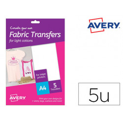 PAPEL TRANSFER AVERY PARA CAMISETAS ALGODON COLOR BLANCO INK-JET DIN A4 PACK DE 8 HOJAS