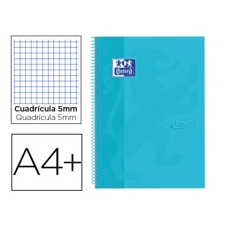 CUADERNO ESPIRAL OXFORD EBOOK 1 TAPAEXTRADURA DIN A4+ 80 HOJAS CUADRO 5 MM CON MARGEN BEBE TOUCH